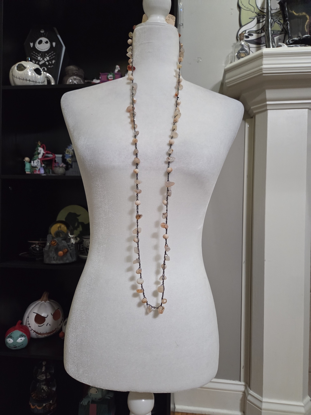 Long Beige Stone Chip Necklace - Women Jewelry